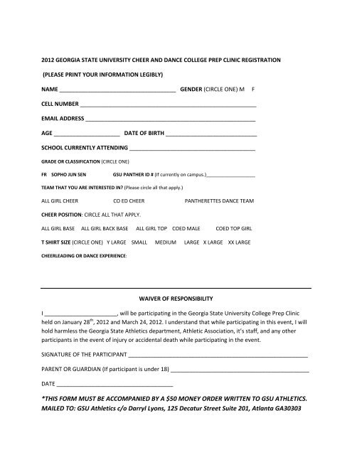 Cheer Registration and Waiver Form - Georgia State University ...