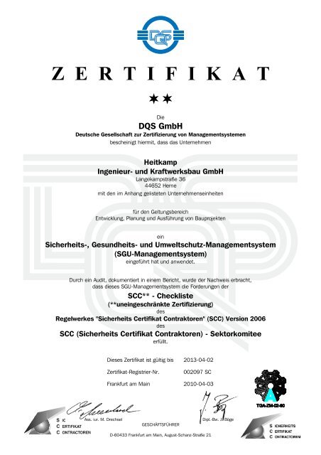 Z E R T I F I K A T - Heitkamp Ingenieur- und Kraftwerksbau GmbH