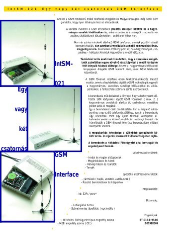 IntSM- 021 GSM Interface Egy vagy két csatornás - 6