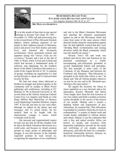 Remembering Kwame Ture: Pan-Africanism, Revolution and Culture