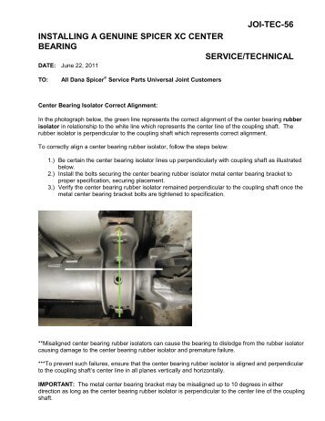 joi-tec-56 installing a genuine spicer xc center bearing ... - The Expert