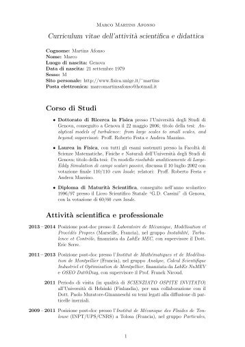 Curriculum vitae dell'attivit`a scientifica e didattica Corso di Studi ...