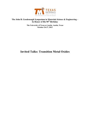 Invited Talks: Transition Metal Oxides - University Blog Service - The ...