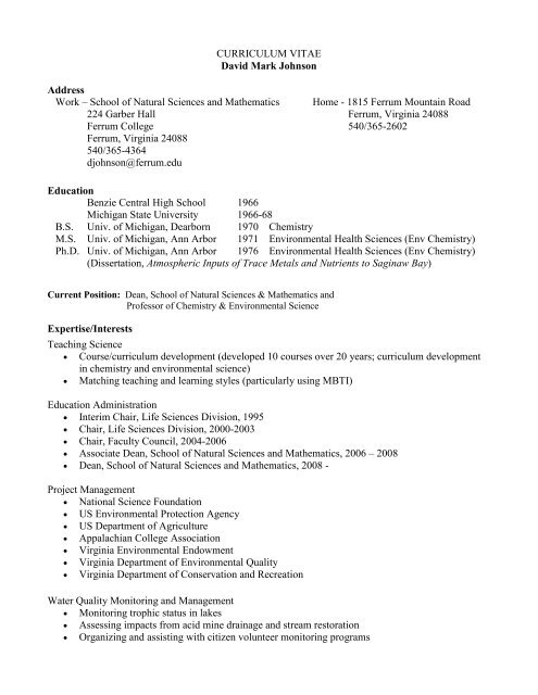 View my Curriculum Vitae - Ferrum College