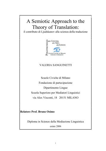 A Semiotic Approach to the Theory of Translation: - Bruno Osimo ...