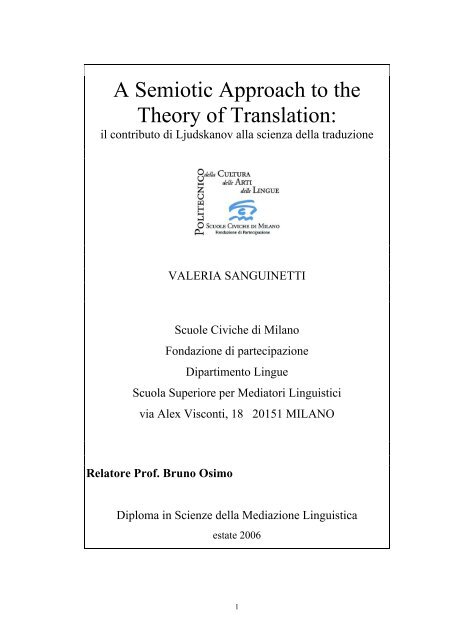 A Semiotic Approach to the Theory of Translation: - Bruno Osimo ...