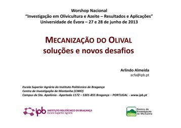 Mecanização do Olival - icaam - Universidade de Évora