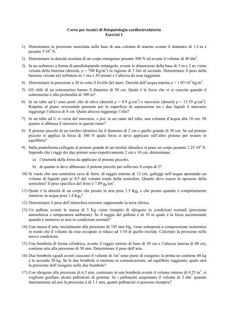 Esercizi 1 - Dipartimento di Fisica