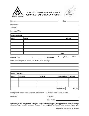 Volunteer Expense Claim Form - Scouts Canada
