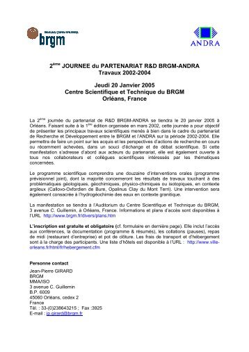 2Ã¨me JOURNEE du PARTENARIAT R&D BRGM-ANDRA Travaux ...