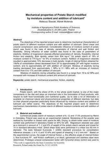 Mechanical properties of Potato Starch modified by moisture content ...