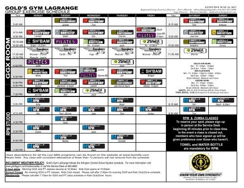 Print Schedule - Gold's Gym
