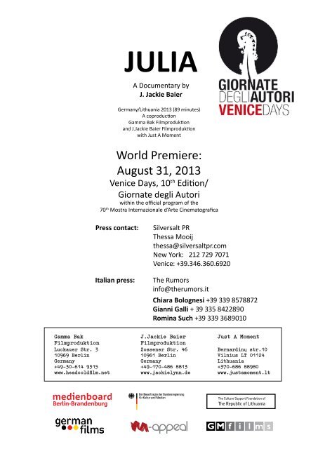 World Premiere: August 31, 2013 - Julia - der Film