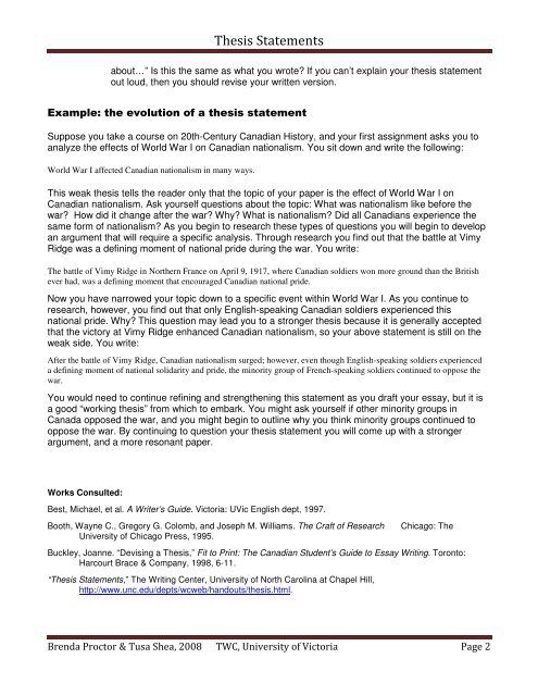 Thesis Statements - University of Victoria