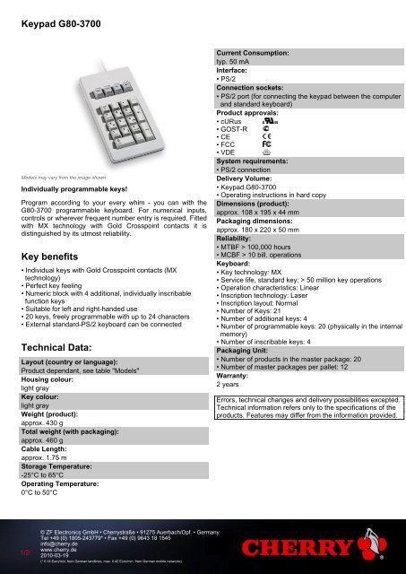 Keypad G80-3700 - Cherry