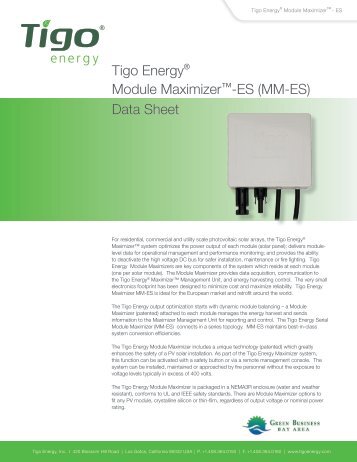 Tigo EnergyÂ® Module Maximizerâ¢-ES (MM-ES) Data ... - Enerpoint