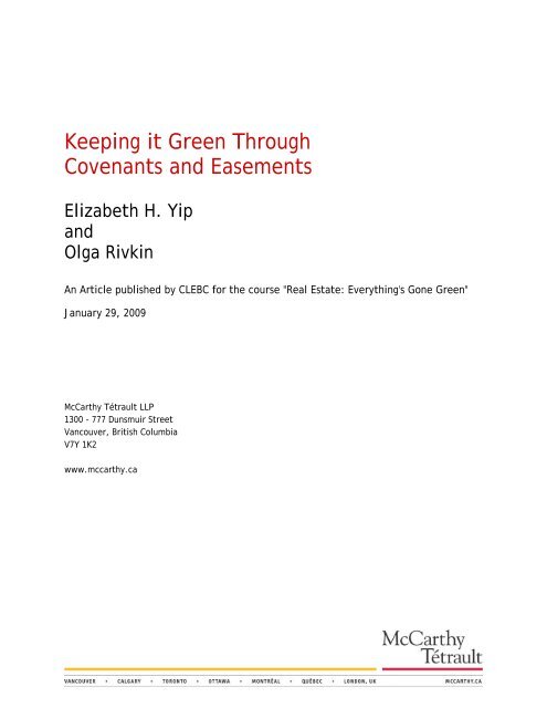 Keeping it Green Through Covenants and ... - McCarthy TÃ©trault