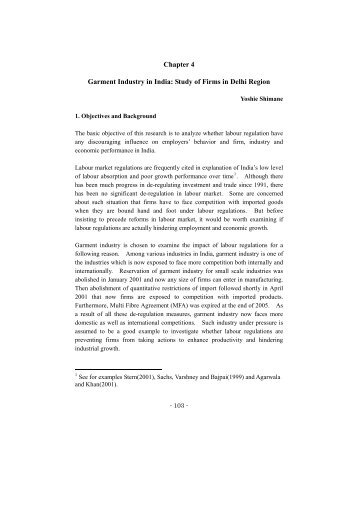 Garment Industry in India: Study of Firms in Delhi Region