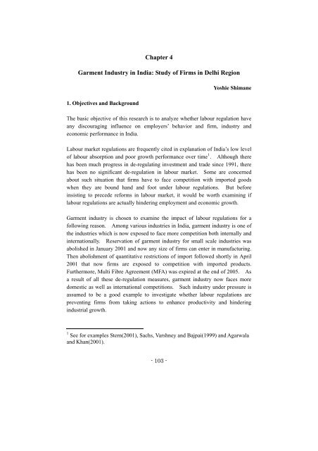 Garment Industry in India: Study of Firms in Delhi Region