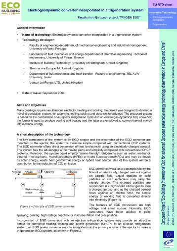 Electrogasdynamic converter incorporated in a trigeneration system