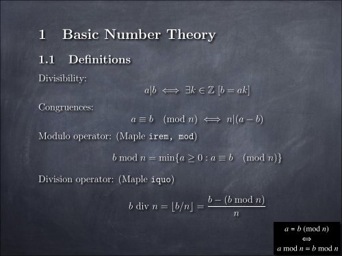 Course notes (chap. 1 Number Theory, chap. 2 ... - McGill University