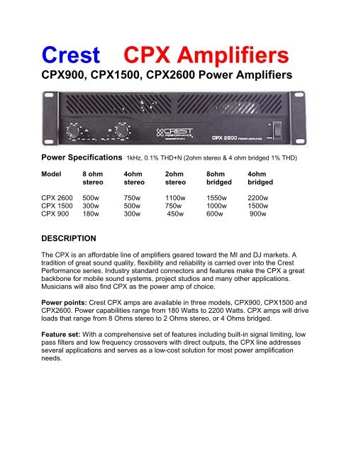 Crest CPX Amplifiers - Alectro Systems Inc.