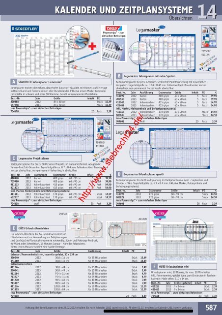 Kalender u. Zeitplansysteme - Bürobedarf Siebrecht - Recklinghausen