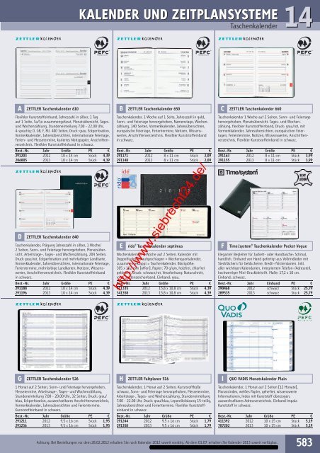 Kalender u. Zeitplansysteme - Bürobedarf Siebrecht - Recklinghausen