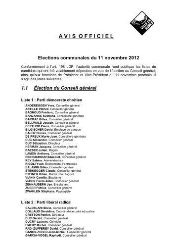 Listes et candidats pour l'Ã©lection de 11 novembre - Sierre