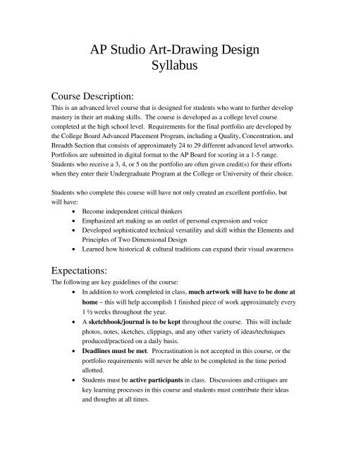 AP Studio Art-Drawing Design Syllabus - Steinbrenner High School