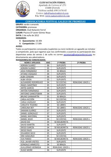 convocatoria - Club NataciÃ³n Ferrol