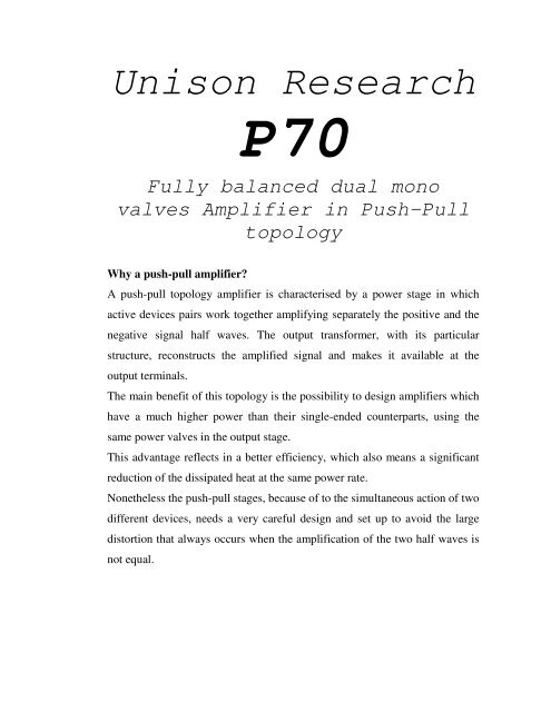 Unison Research P70 White Paper - VMAX Services