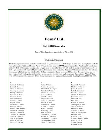 Deans List Fall 2010.pub - Siena College