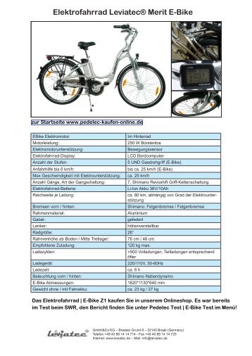 Elektrofahrrad Leviatec® Merit E-Bike - Elektrofahrrad, Pedelec und[...]