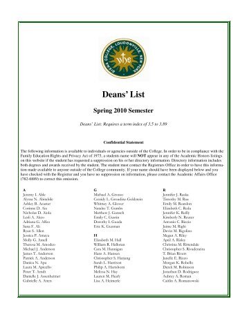 Deans List Spring 2010.pub - Siena College