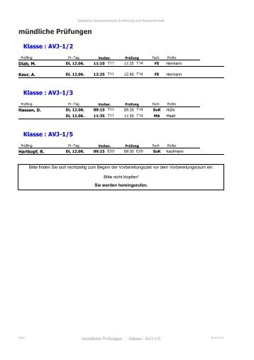 mündliche Prüfungen - Staatliche Gewerbeschule Ernährung und ...