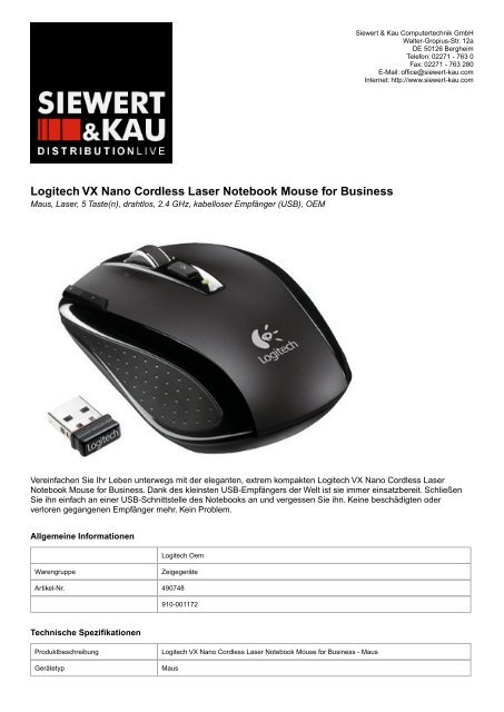 Voorkeursbehandeling mot tank Logitech VX Nano Cordless Laser Notebook Mouse ... - Siewert &amp; Kau