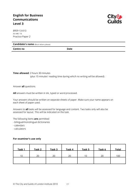 English for Business Communications Level 3 - City & Guilds