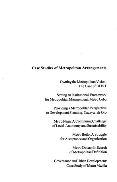 Metropolitan Arrangements - Philippine Institute for Development ...