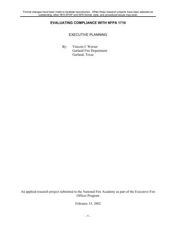 Evaluating Compliance with NFPA 1710 - US Fire Administration