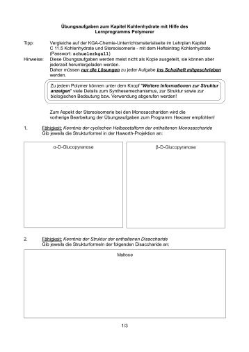 Ãbungsaufgaben Kohlenhydrate - Biologie Lernprogramme