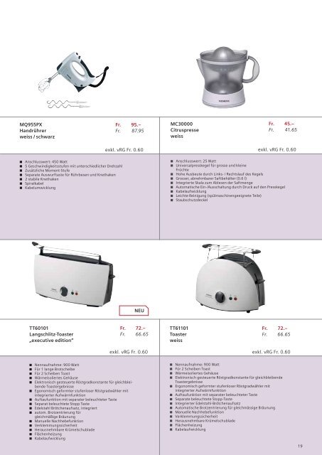 Das Kleingeräte- und Bodenpflege-Programm von Siemens.