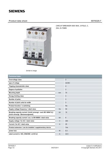 Product data sheet 5SY6325-7