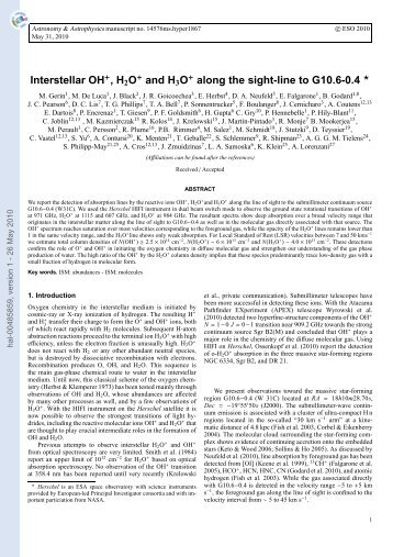 Interstellar OH+, H2O+ and H3O+ along the sight-line to G10. 6-0.4