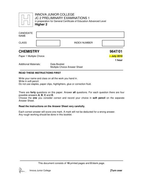 CHEMISTRY 9647/01 - ASKnLearn