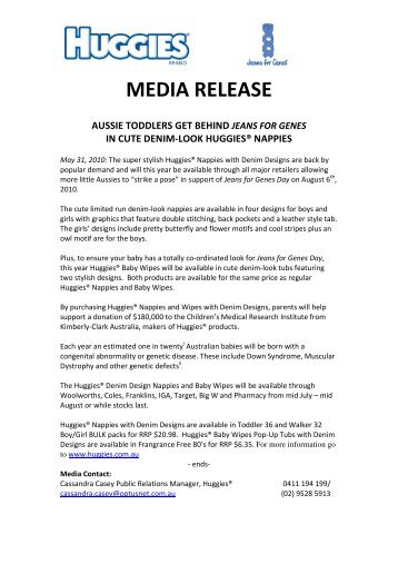 Download a copy of this media release - Huggies