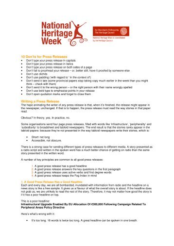 10 Don'ts for Press Releases Writing a Press Release - Heritage Week
