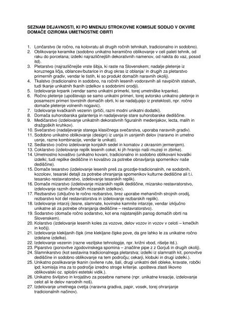 seznam dejavnosti, ki po mnenju strokovne komisije sodijo v ... - OZS