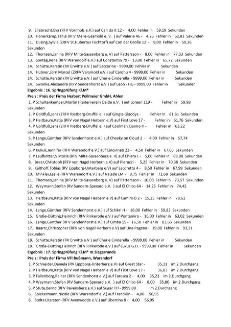 Ergebnisliste Reitturnier RV Vorhelm ... - PDV  Turnier Service