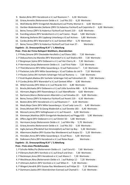 Ergebnisliste Reitturnier RV Vorhelm ... - PDV  Turnier Service